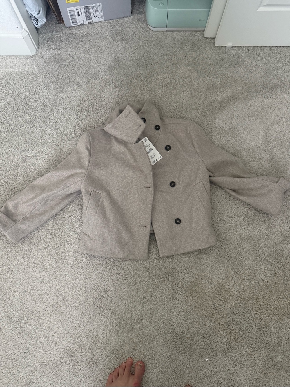 Zara Women's Short Wool Blend Peacoat Jacket - Light Beige